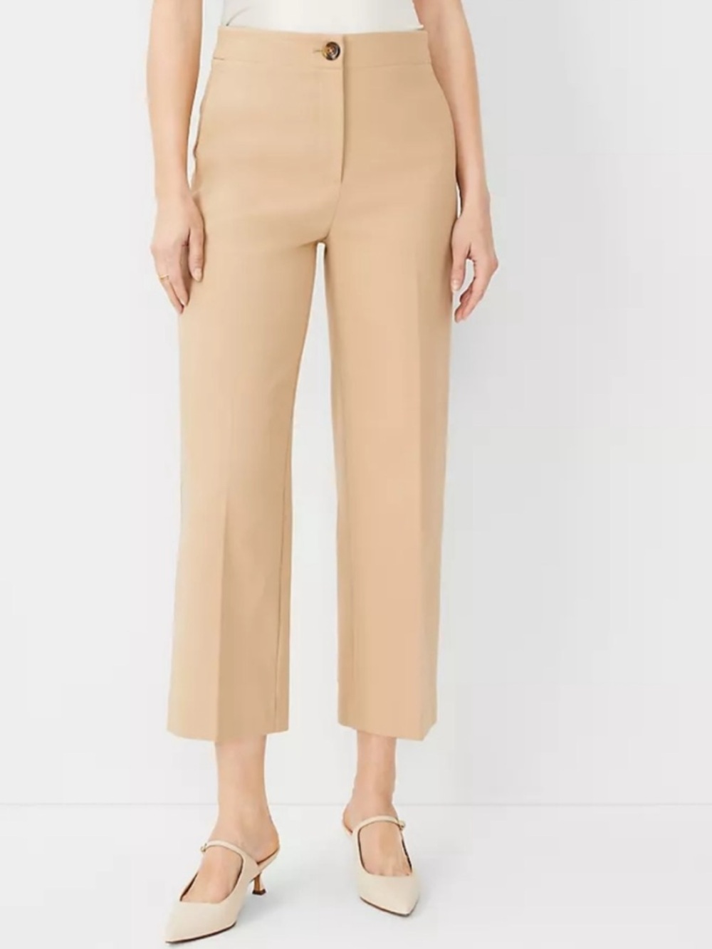 Ann Taylor Kate Curvy Wide-Leg Crop Pants in Tan Size 8